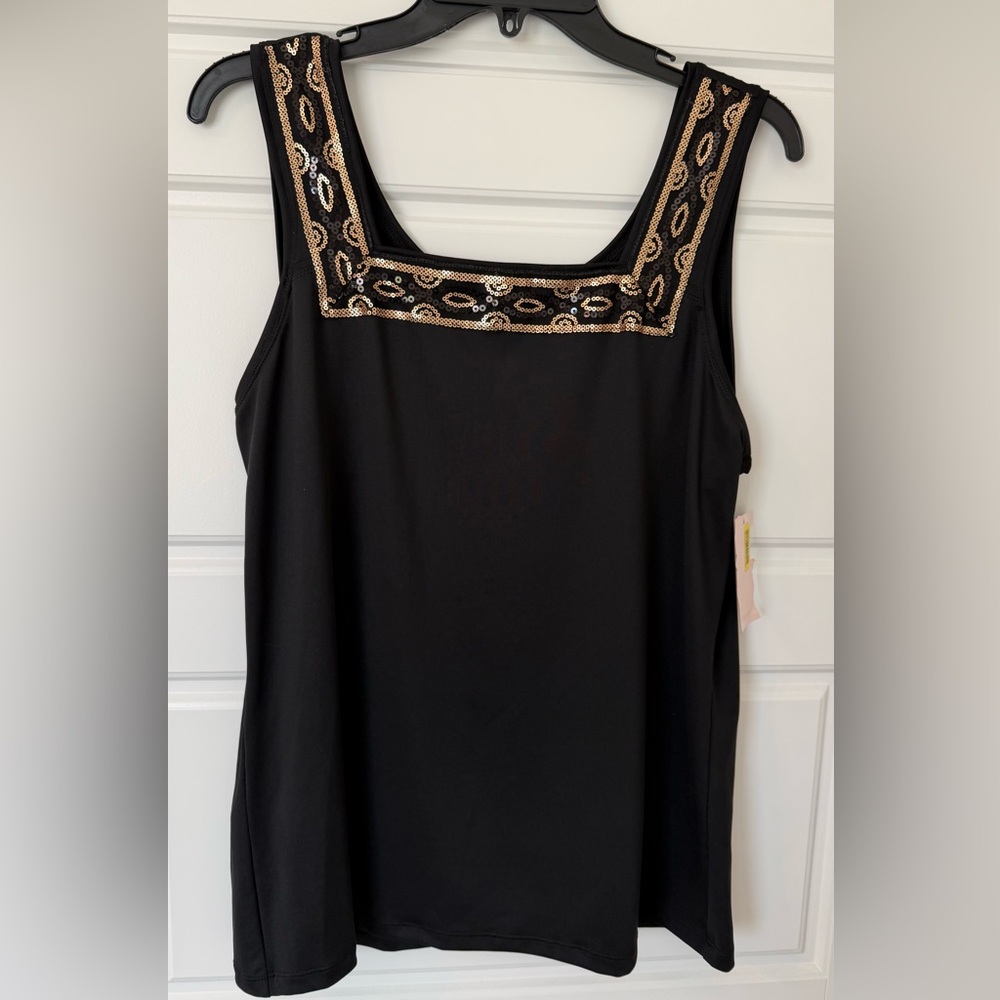 Cabernet Classic Black Shell With A Square Gold Sequins Neckline Size L